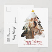 Carte Postale Mini-photo rouge sapin de Noël Joyeuses fêtes (Devant / Derrière)