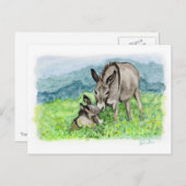 Carte Postale Miniature Ânesse Maman et Bébé Art à l'aquarelle (Devant / Derrière)