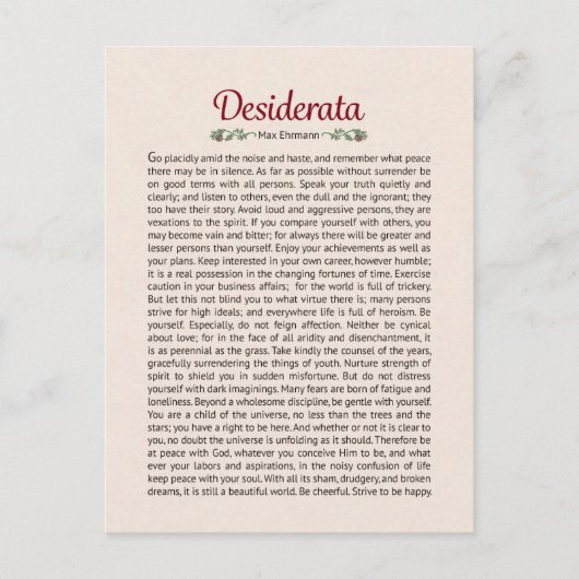 Carte postale miniature d'art du poème Desiderata (Devant)