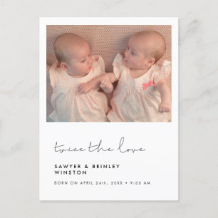 Carte Postale minima manuscrite Twin Birth Twice la photo d'amou