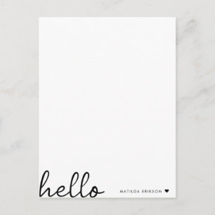 Carte Postale Minimal Bonjour   Cœur Moderne Propre Simple Blanc