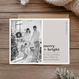 Carte Postale Minimal Champagne Beige Joyeux + Lumineux Noël