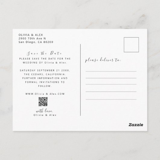 Carte Postale Minimal et chic | Mariage Photo Enregistrer La Dat (Dos)