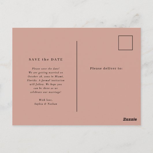 Carte Postale Minimal et chic | Mariage photo Enregistrer la dat (Dos)