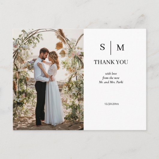Carte Postale Minimal et chic | Mariage photo Merci (Devant)