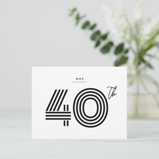 Carte postale minimale pour invitation 40e anniver (Debout devant)