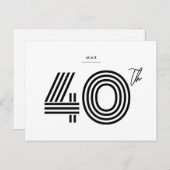 Carte postale minimale pour invitation 40e anniver (Devant / Derrière)