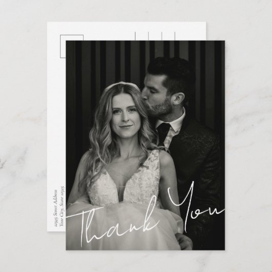 Carte Postale Minimalist Elegant Wedding Photo Custom Thank You (Devant / Derrière)