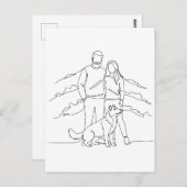 Carte Postale Minimalist Modern Couple with Dog Line Art Drawing (Devant / Derrière)