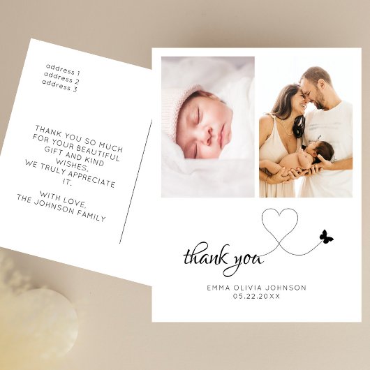 Carte Postale Minimaliste 2 Baby shower photo Merci