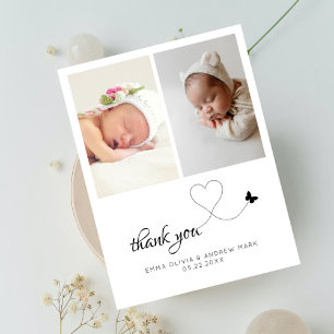 Carte Postale Minimaliste 2 Photos Jumelles Baby Shower Remercie