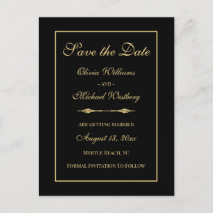 Carte Postale Minimaliste Black Gold Chic Élégant Enregistrer La