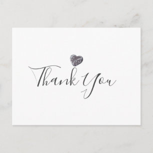 Carte Postale Minimaliste Cœur de Galet Script Remerciement Entr