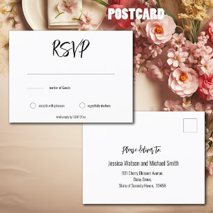 Carte Postale 💍 Minimaliste Élégant RSVP & nombre d'invités