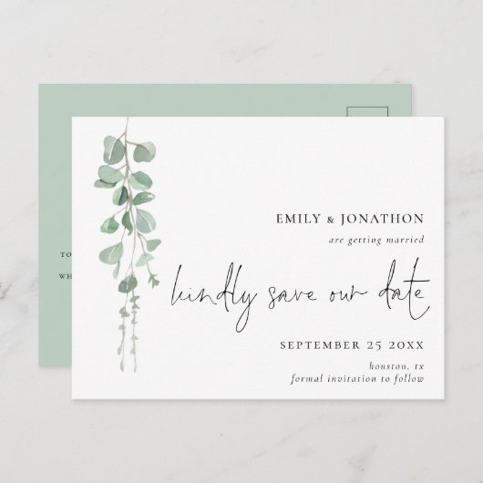 Carte Postale Minimaliste Eucalyptus QR Code Script Enregistrer (Devant / Derrière)