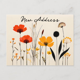 Carte Postale Minimaliste Fleurs sauvages rouge et jaune Nouvell