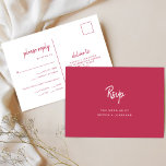 Carte Postale Minimaliste moderne Script Mariage choix de repas<br><div class="desc">Ces cartes postales élégantes et minimalistes de réponse mariage sont dotées d'une typographie de script moderne et d'un texte sans serif épuré, pour un design simple et élégant, rouge magenta et blanc que vous aimerez. Il y a de la place pour ajouter à vos invités des options pour le choix...</div>