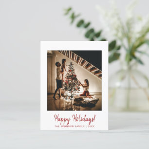 Carte postale minimaliste Red Happy Holidays Photo