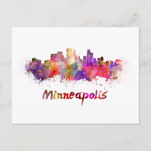 Carte Postale Minneapolis skyline en aquarelle (Devant)