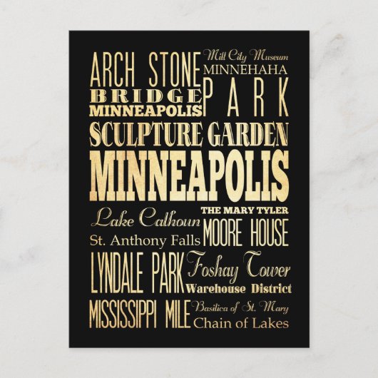 Carte Postale Minneapolis Ville du Minnesota Typographie d'état (Devant)