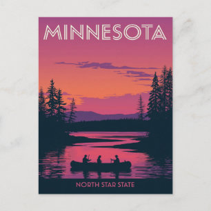 Carte Postale Minnesota North Star State Canoë au coucher du sol