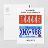Carte Postale Minnesota plaque d'immatriculation centenaire (Devant / Derrière)