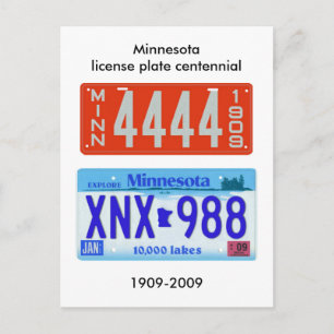Carte Postale Minnesota plaque d'immatriculation centenaire