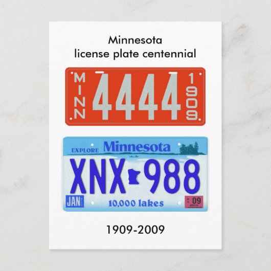 Carte Postale Minnesota plaque d'immatriculation centenaire (Devant)