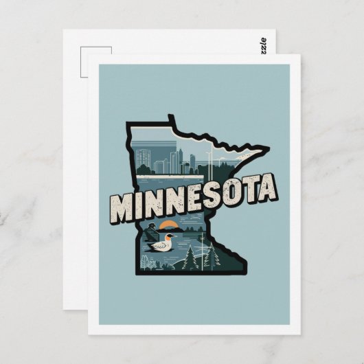 Carte Postale Minnesota Retro Voyage Design Icone États-Unis (Devant / Derrière)