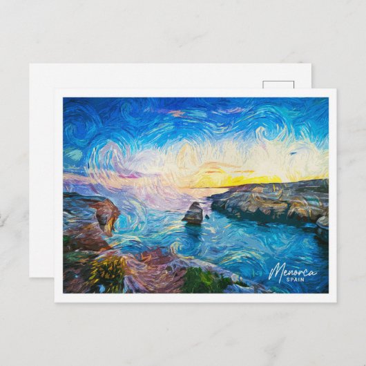 Carte Postale Minorque Espagne Belle peinture à huile Paysage (Devant / Derrière)