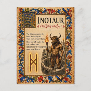 Carte Postale Minotaure, Art du Bestiaire Médiéval