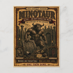 Carte Postale Minotaure, Monstre de Cirque Vintage