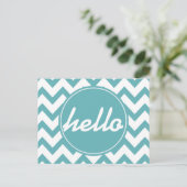 Carte Postale Mint Aqua White Chevron Hello (Debout devant)