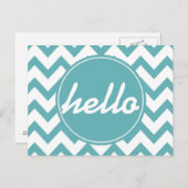 Carte Postale Mint Aqua White Chevron Hello (Devant / Derrière)