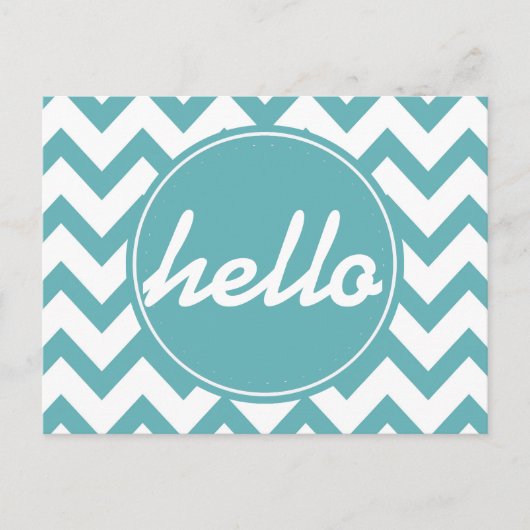 Carte Postale Mint Aqua White Chevron Hello (Devant)