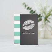 Carte Postale Mint Green & White Faux Silver Shimmer Lips Événem (Debout devant)