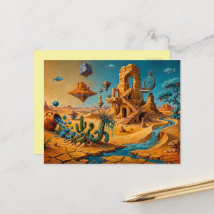 Carte Postale Mirage du désert Ocbre Orange Bleu sarcelle