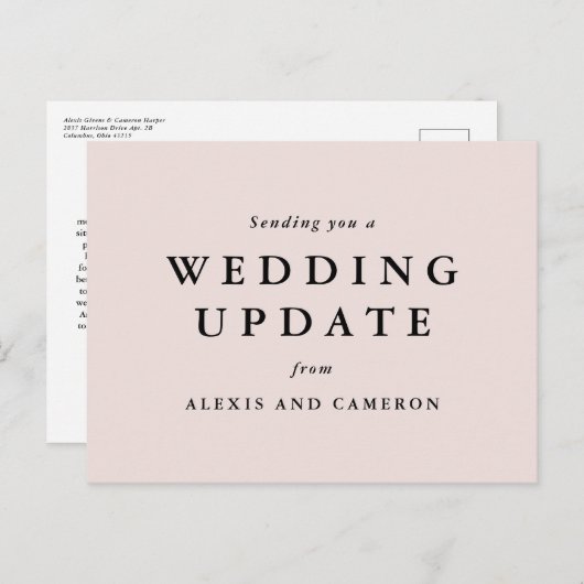 Carte Postale Mise à jour du mariage modifier la date rose pâle (Devant / Derrière)