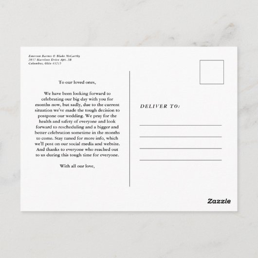 Carte Postale Mise à jour du mariage modifier la date sauge phot (Dos)