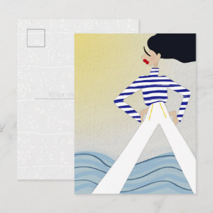 Carte Postale Miss Capitaine Marin Illustration de Mode Art