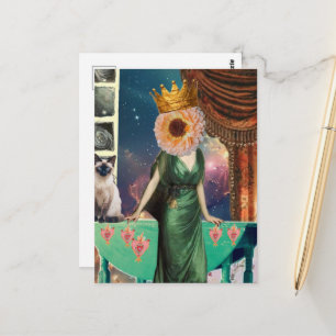 Carte Postale Miss Flora et son chat Art surréaliste