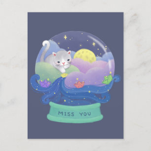 Carte Postale Miss You : Bateaux de chats et de papier