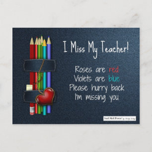 Carte Postale Miss You Poem pour enseignant de l'étudiant