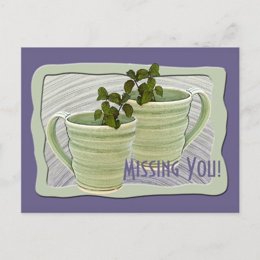 Carte Postale Miss You Two Green Mugs Mint Sprigs Photo Custom (Devant)