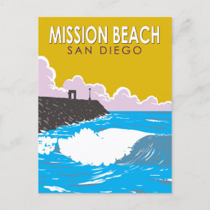 Carte Postale Mission Beach Californie Voyage Art Rétro