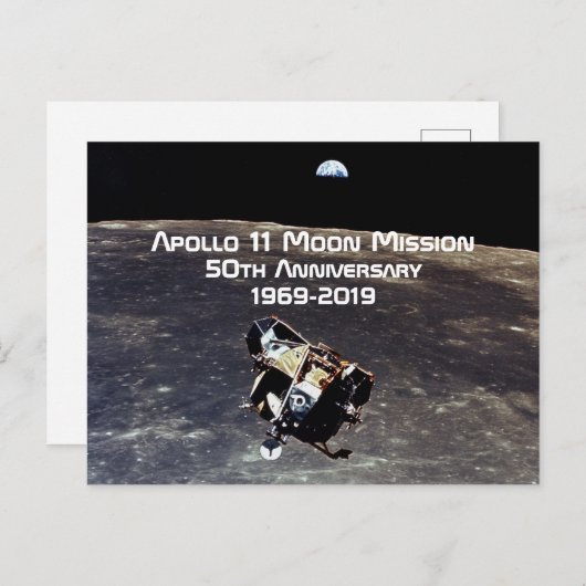 Carte Postale Mission historique d'Apollo 11 sur la Lune - 50e a (Devant / Derrière)