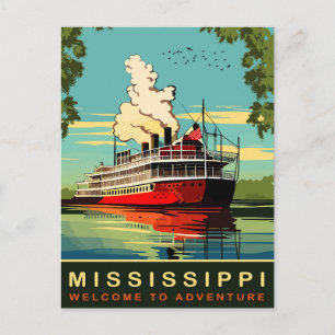 Carte Postale Mississippi, Croiseur à vapeur, Voyage Vintage