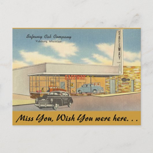 Carte Postale Mississippi, Safeway Cab Co., Vicksburg (Devant)