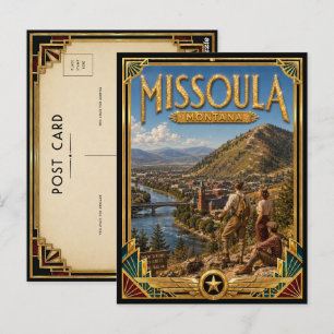 Carte Postale Missoula Montana Art Déco vintage de l'âge d'or