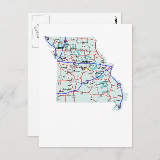 Carte postale Missouri Interstate Map (Devant / Derrière)